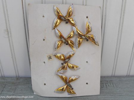 5 Vintage Aluminum and Glass Gold Butterfly Floral Picks on Original Card Hot on Sale