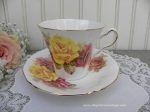 Vintage Adderley Pink and Yellow Roses Teacup and Saucer Online now