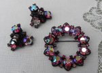 Vintage Joseph Warner Black Enameled Rhinestone Brooch and Earrings Online Hot Sale