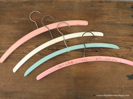 4 Vintage Wooden Hand Painted Pink Blue and White Hangers Cheap