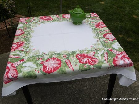 Vintage California Hand Prints CHP Pink Moonflower Tablecloth on Sale