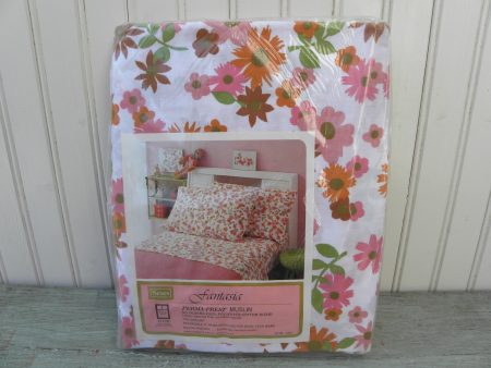 NIP Vintage Perma-Prest Fantasia Pink Daisy Full Flat Sheet Online Hot Sale