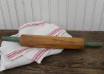 Vintage Wooden Thin Rolling Pin with Jadite Green Handles For Sale