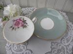 Vintage Aynsley Green Teacup and Saucer with Large Pink Rose Fashion