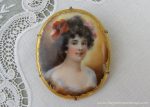 Antique Victorian Edwardian Hand Painted Woman with Poppy Pin Brooch Online Hot Sale