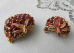 Pair of Ciner Vintage Red Rhinestone Strawberries Strawberry Pins For Cheap