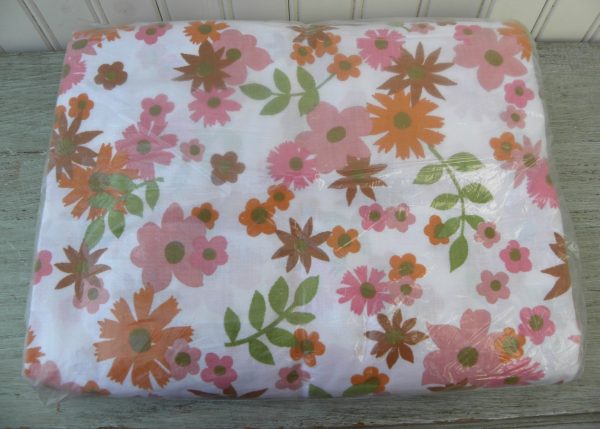 NIP Vintage Perma-Prest Fantasia Pink Daisy Full Flat Sheet Online Hot Sale