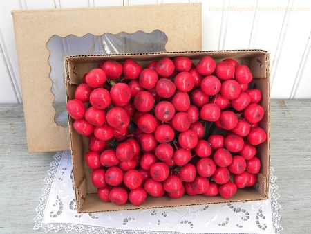 144 Pieces Vintage Red Apple Cherry Fruit Floral Millinery Picks For Discount