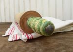 Vintage Wooden Rolling Pin with Jadite Green and Cream Handles Hot on Sale