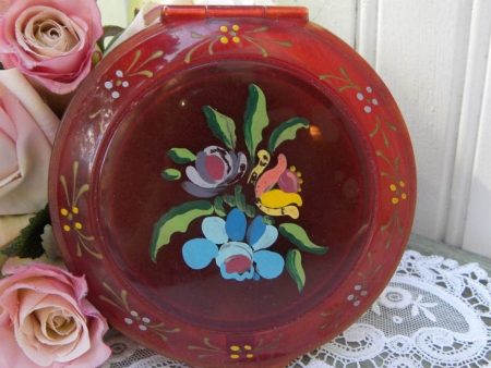 Vintage Hand Painted Flower Powder Compact For Cheap