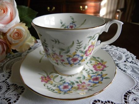 Vintage Duchess Pink and Blue Flowers Teacup and Saucer Cheap