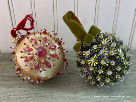 2 Vintage Push Pin Christmas Ornaments Red Gold Green Blue Hot on Sale